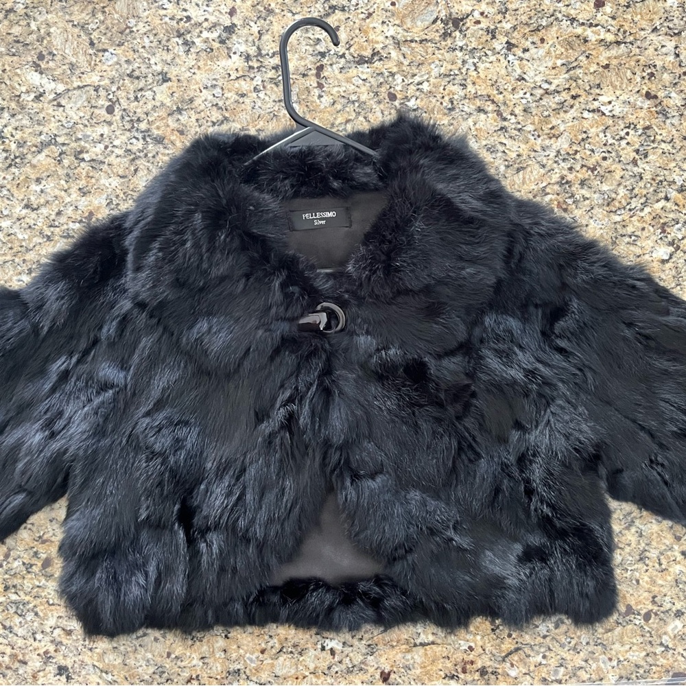 Black 100% Rabbit Fur Crop Half Sleeve Coat